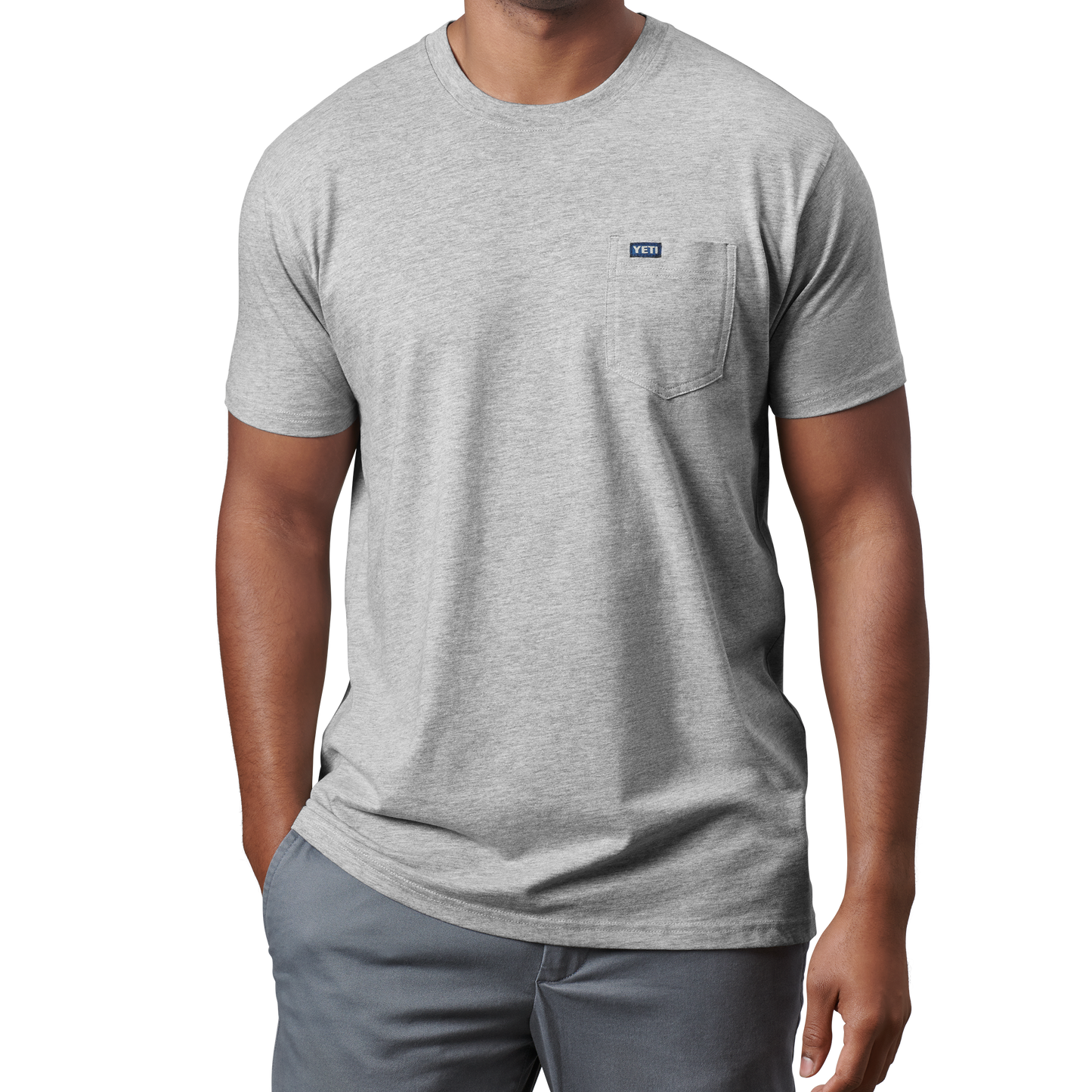 YETI Premium T-shirt met korte mouwen met zakje Heather Grey