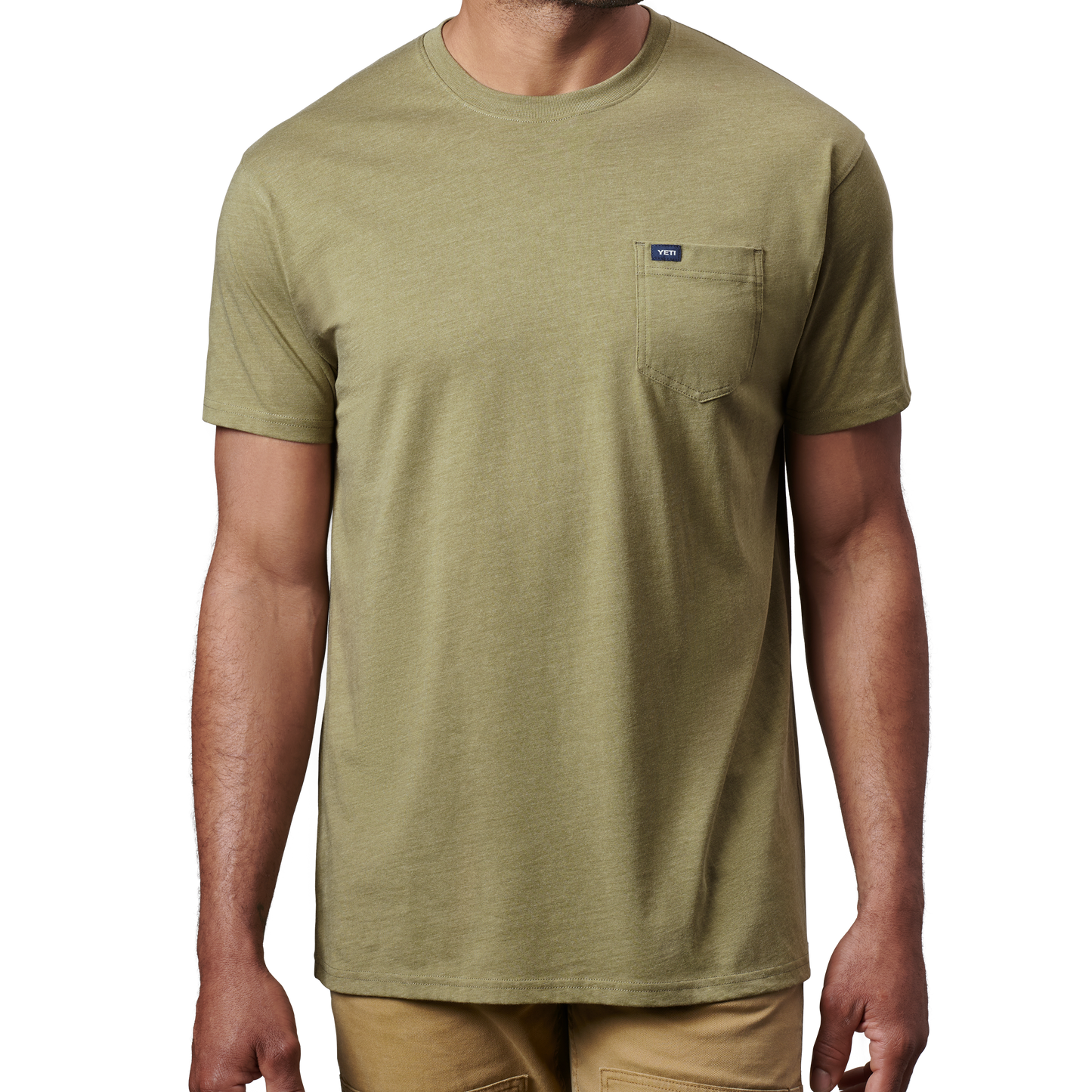 YETI Premium T-shirt met korte mouwen met zakje Heather Olive