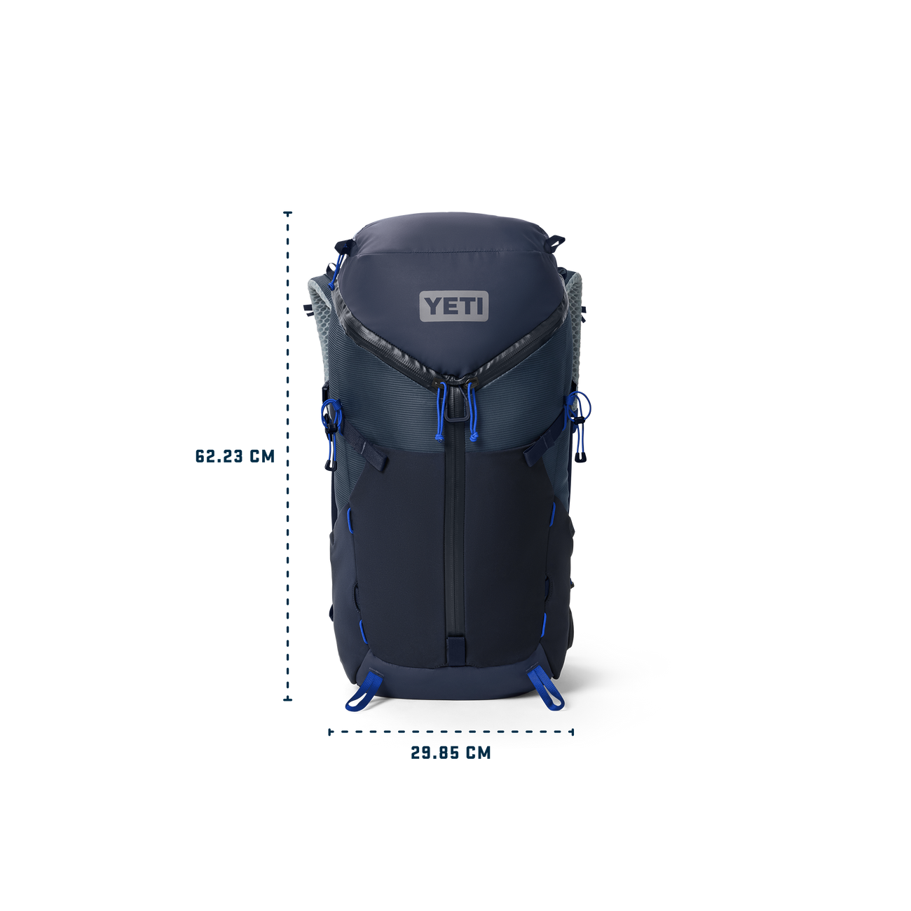 YETI Skala backpack with dimensions on a white background
